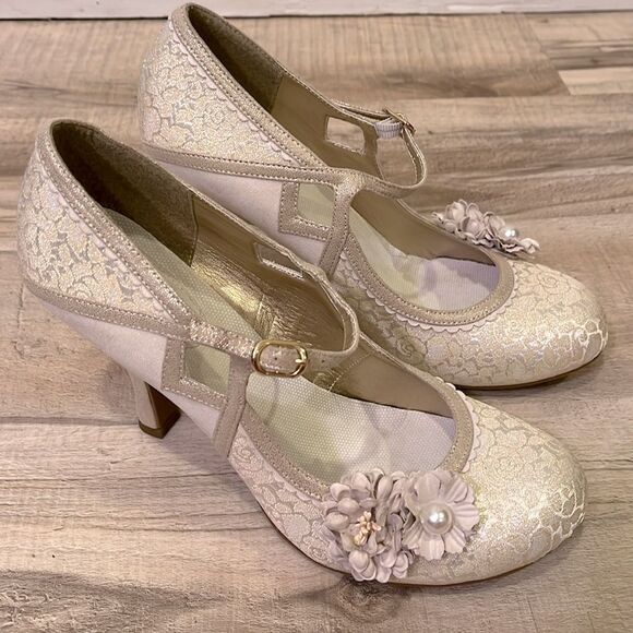 Ruby Shoo ModCloth Lace 1920s Mary Janes Wedding Heels flapper 20’s size 8 - Picture 4 of 12